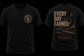 Premium black blue-collar workwear t-shirt featuring the Everyday Earned graphic. Built for welders, operators, linemen, mechanics, truck drivers, and hardworking Americans.