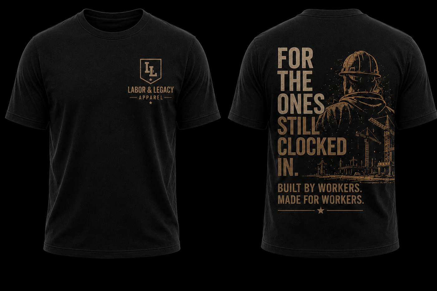 Premium blue-collar graphic tee honoring hardworking tradesmen, welders, linemen, operators, truck drivers, and construction workers. Built by workers. Made for workers.
