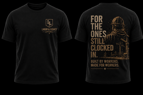 Premium blue-collar graphic tee honoring hardworking tradesmen, welders, linemen, operators, truck drivers, and construction workers. Built by workers. Made for workers.